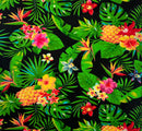 Pineapple, Tropical Flowers & Leaves Cotton Fabric | Islands Fabric
