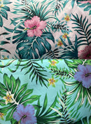 Hibiscus Monstera Palm leaves Polyester Fabric | Islands Fabric