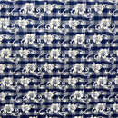 Navy blue fabric with white floral and checkered pattern