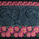 Traditional Polynesian Tattoo Tropical Flowers Double Border | Polyester Fabric Black