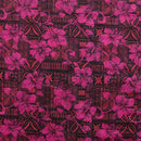 Hibiscus on Traditional Tapa design Polyester Fabric | Islands Fabric