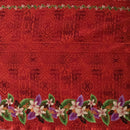 Tropical Flowers and Leaves Double Border | Peachskin Fabric Red