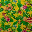 Pineapple/Tropical Flowers & Leaves | Cotton Fabric Yellow