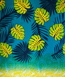 Monstera Palm Leaves Traditional Tattoo Border Light Barkcloth Fabric | Islands Fabric