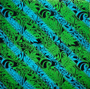 Diagonal Traditional Tattoo Gradient design with Tropical Leaves Rayon Poplin Fabric | Islands Fabric