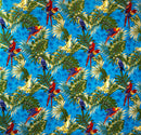 Parrots Split Monstera Palm Leaves Peachskin Fabric