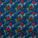 Hibiscus Plumeria Tropical Leaves All Over Design | Cotton Fabric Blue