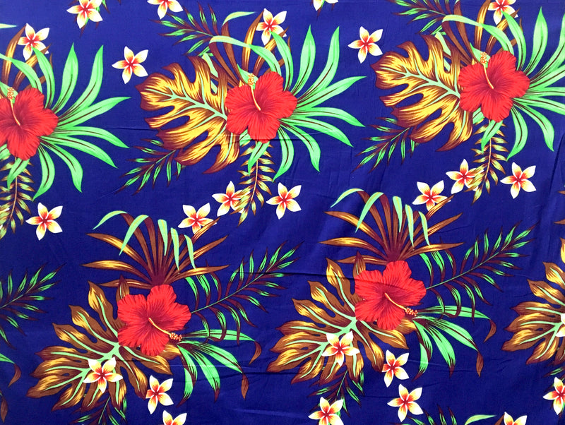 Hibiscus Monstera & Plumeria Flower Clusters Fabric | Cotton