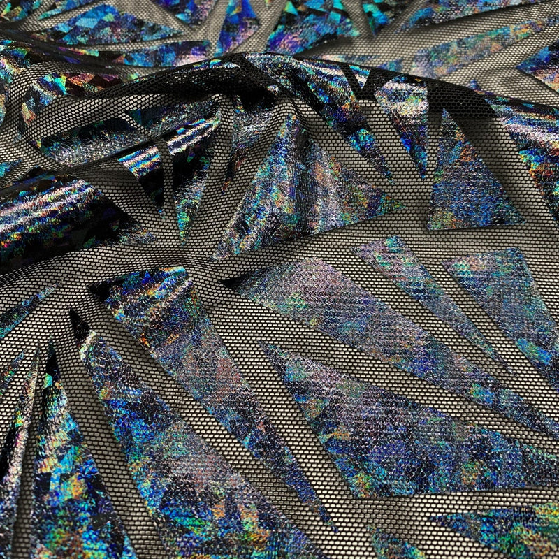 Abstract Triangle Foil Printed Mesh Fabric | Blue Moon Fabrics