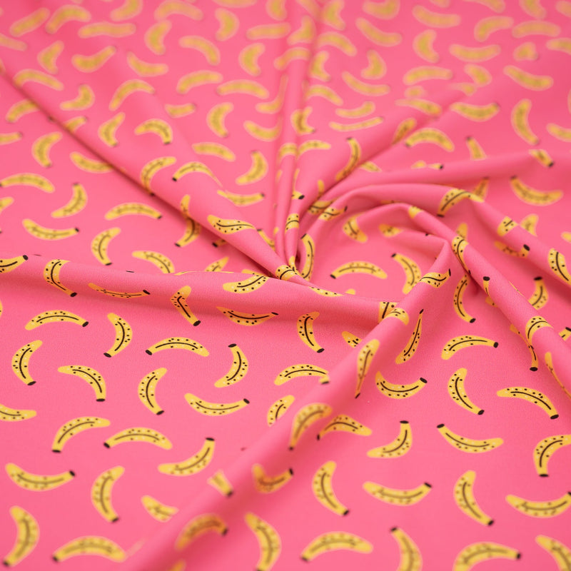Bananas on Pink Printed Spandex Fabric | Blue Moon Fabrics