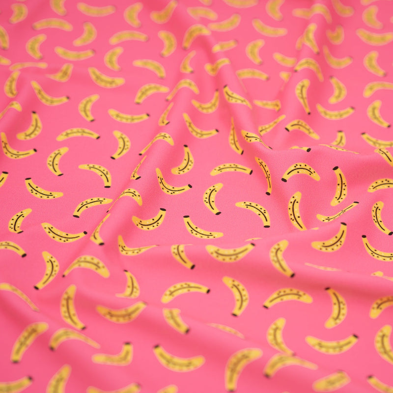 Bananas on Pink Printed Spandex Fabric | Blue Moon Fabrics