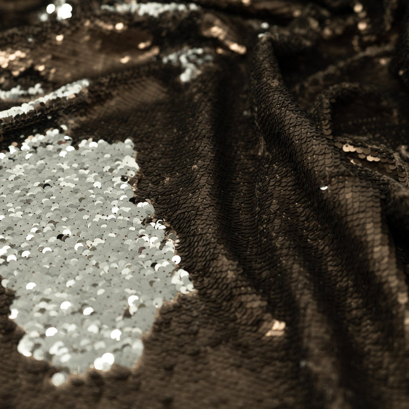 Brown and Silver Flip Sequin on Spandex Fabric | Blue Moon Fabrics