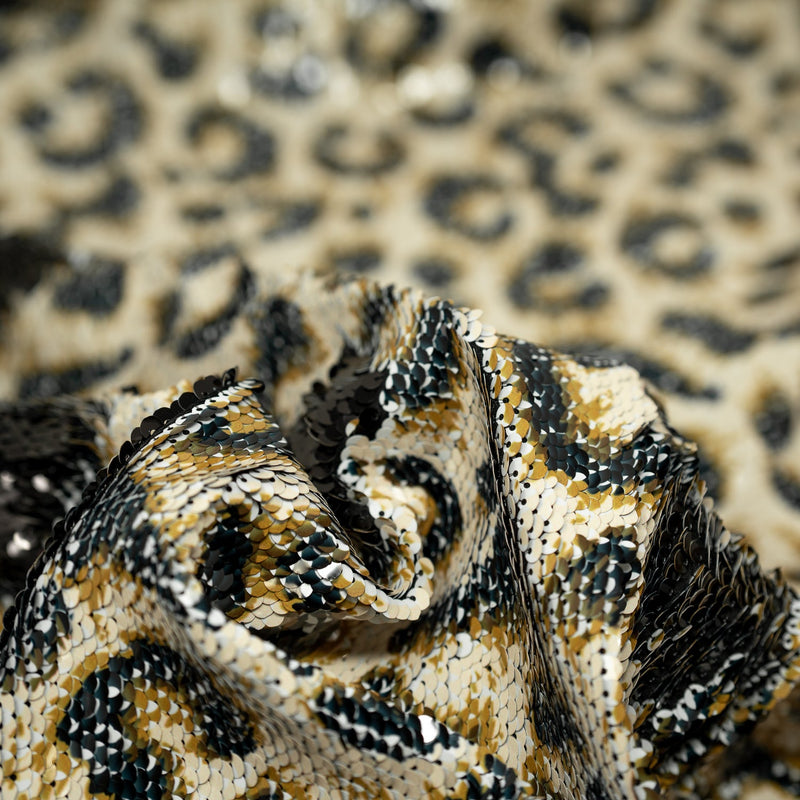Cheetah Printed Flip Sequin on Spandex Fabric | Blue Moon Fabrics