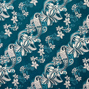 Teal colored Diagonal Hibiscus Plumeria Sea Turtle Swirl Design Peachskin Fabric