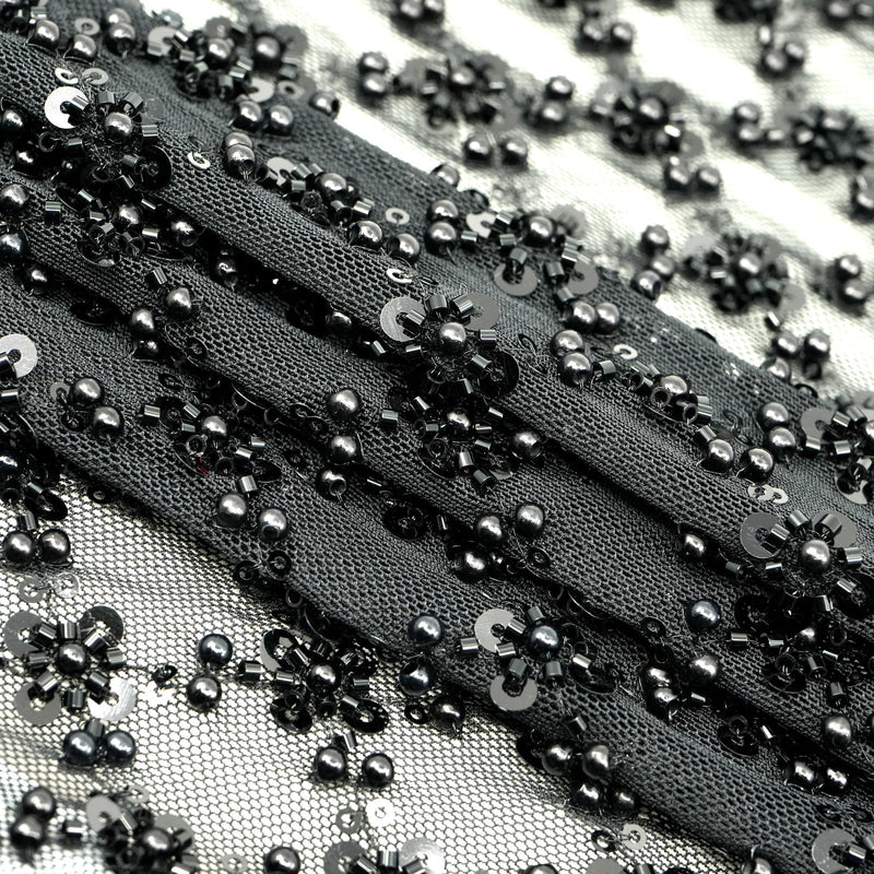 Blossom Beaded with Sequin Stretch Mesh Fabric | Blue Moon Fabrics
