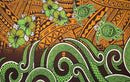 Gold colored Hibiscus Turtles Waves Polyester Sarong