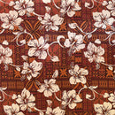 Brown colored Hibiscus on Traditional Tapa design Polyester Fabric