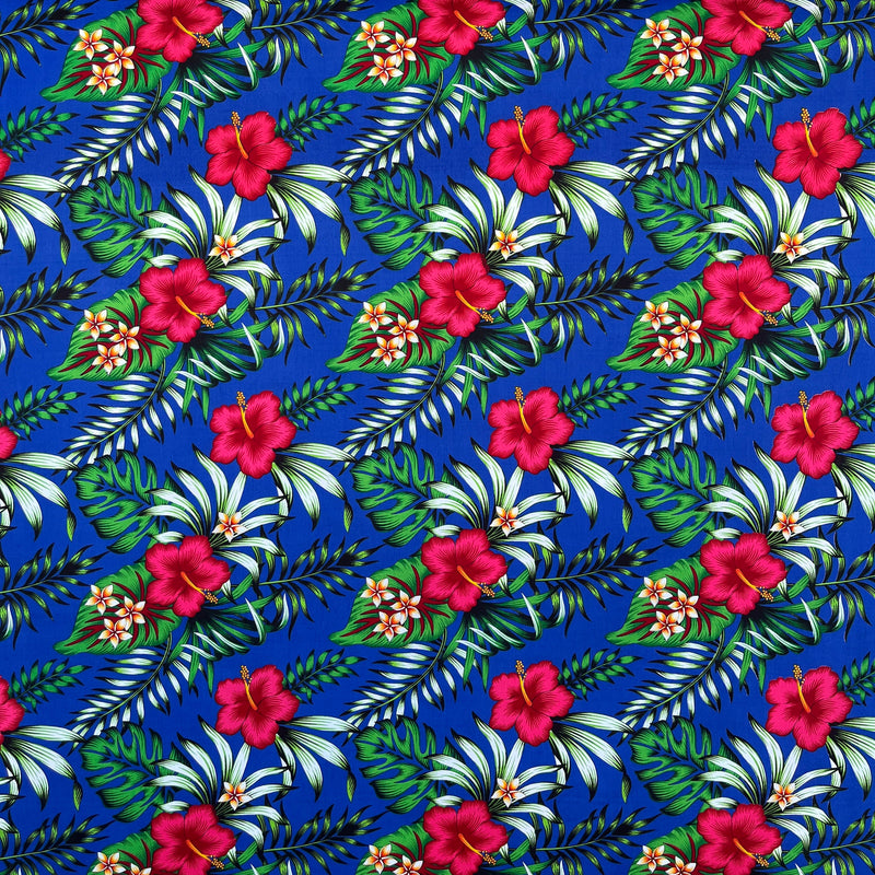 Hibiscus Plumeria Tropical Leaves All Over Design Cotton Fabric | Islands Fabric