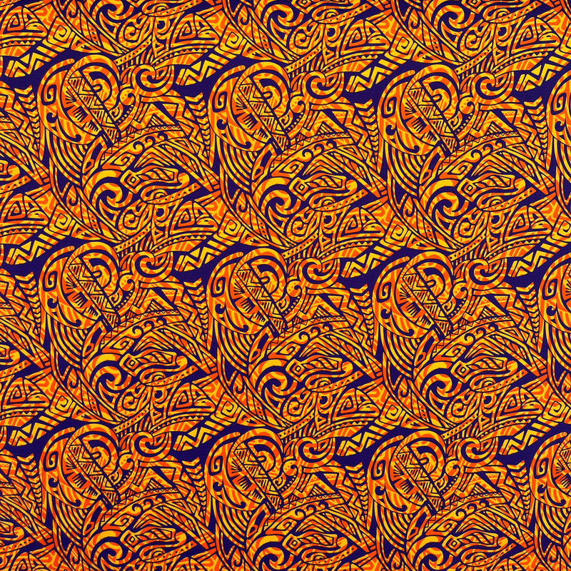 Traditional Polynesian Tattoo Swirl design Cotton Light Barkcloth Fabric | Islands Fabric