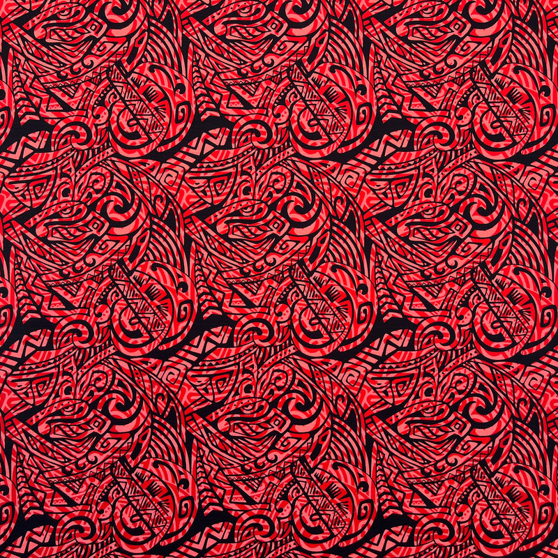 Traditional Polynesian Tattoo Swirl design Cotton Light Barkcloth Fabric | Islands Fabric