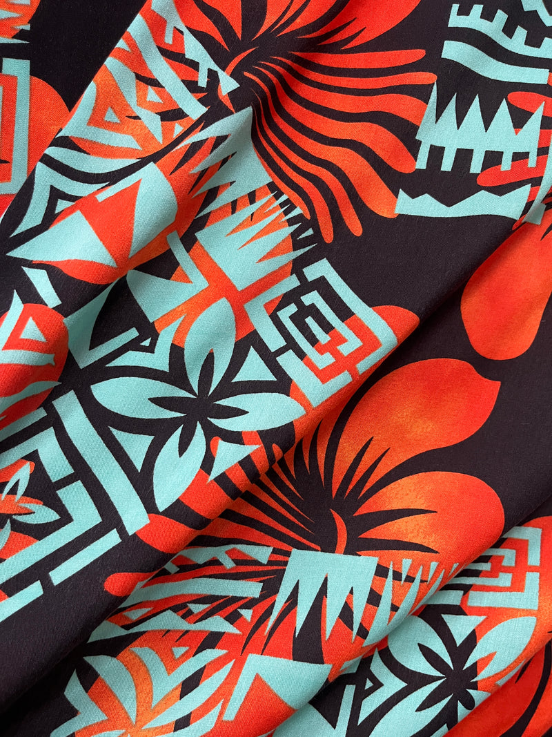 Hibiscus Geometric Floral Design Rayon Fabric | Islands Fabric