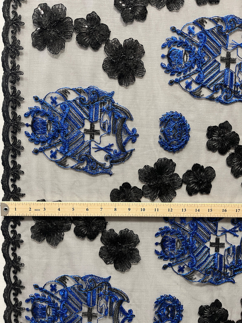 Black Hibiscus Tonga Seal Lace | Islands Fabric