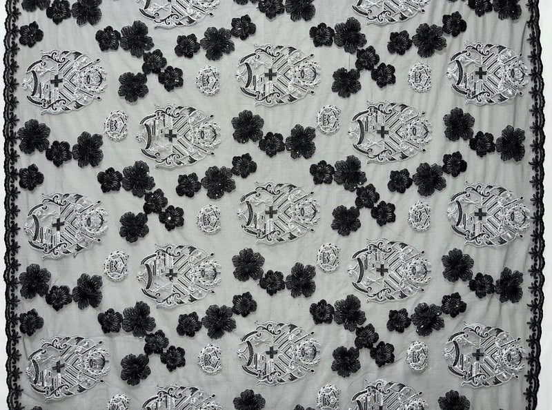 Black Hibiscus Tonga Seal Lace | Islands Fabric