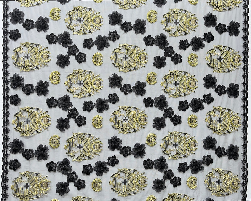 Black Hibiscus Tonga Seal Lace | Islands Fabric