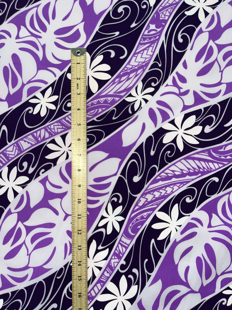 Tiare Monstera Traditional Tattoo Poly Cotton Fabric | Islands Fabric