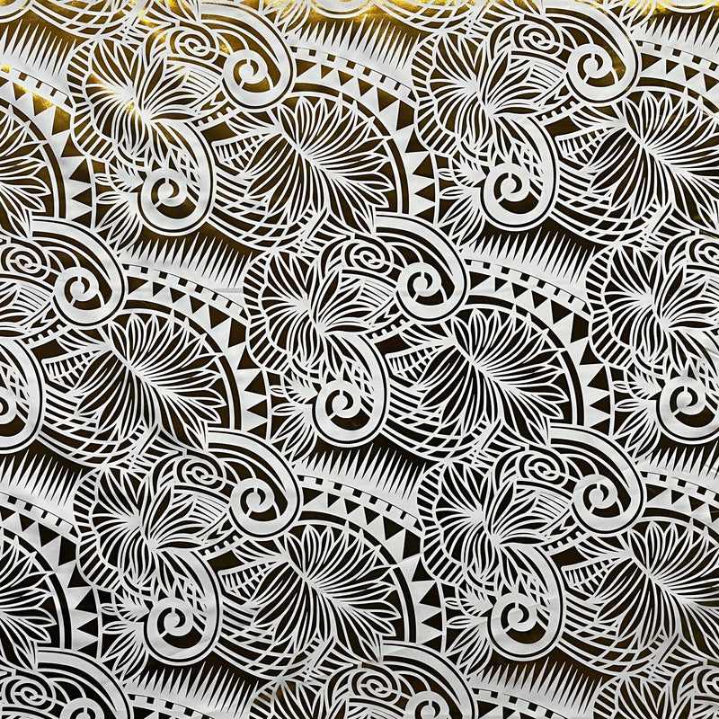 Palm Leaves Traditional Tattoo Polyester Foil | Islands Fabric