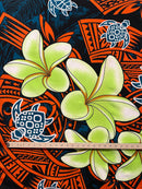 Plumeria Turtles Traditional Tribal design Peachskin Fabric | Islands Fabric