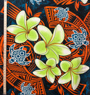 Plumeria Turtles Traditional Tribal design Peachskin Fabric | Islands Fabric