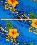 Hibiscus Tribal Polynesian Tattoo Peachskin (Polyester) Fabric | Islands Fabric