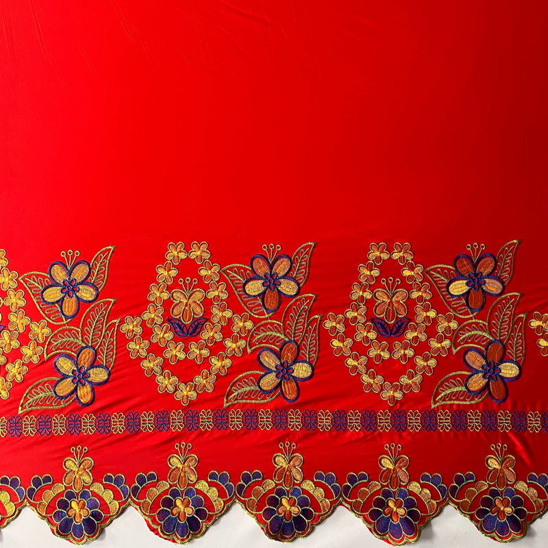Floral Embroidered Border Polyester Fabric| Islands Fabric