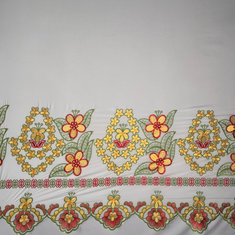 Floral Embroidered Border Polyester Fabric| Islands Fabric