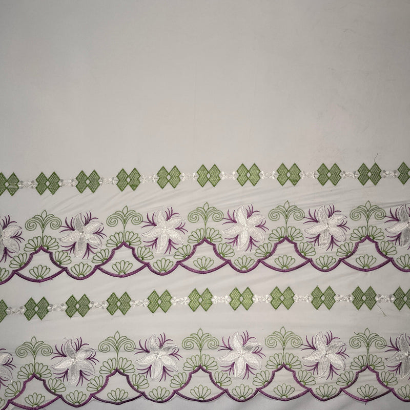 Plumeria Flower Embroidered Double Border Polyester Fabric | Islands Fabric