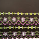 Plumeria Flower Embroidered Double Border Polyester Fabric | Islands Fabric