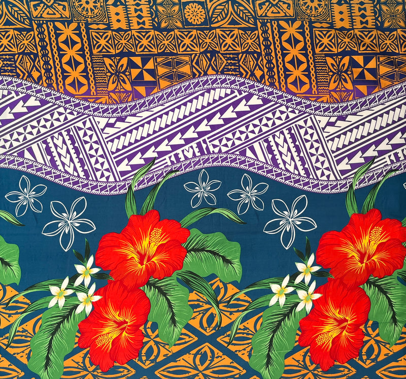 Tapa, Tribal Tattoo Hibiscus Plumeria Peachskin Fabric | Islands Fabric