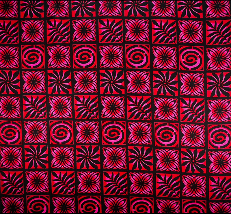 Traditional Polynesian Tapa checkered design Fabric| Cotton Light Barkcloth