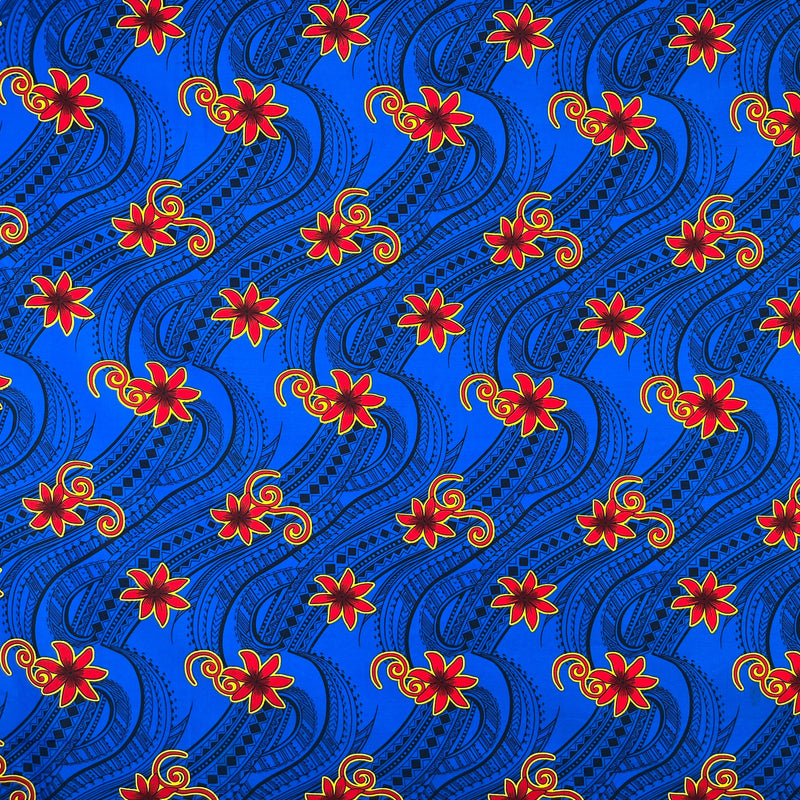 Tiare Waves Traditional Tattoo Polyester Fabric | Islands Fabric