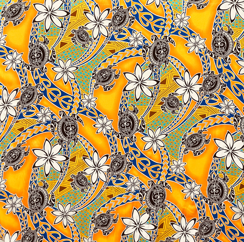 Tiare Sea Turtles Polynesian Tribal Design Rayon Fabric| Islands Fabric