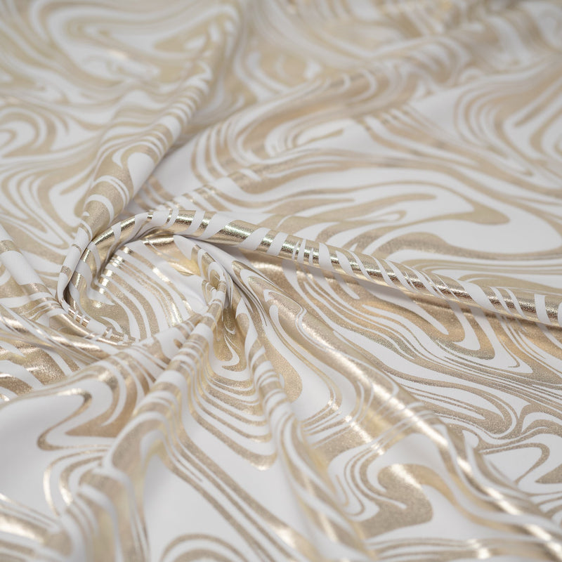 Marble Foil Printed Nylon Spandex Superflex Fabric | Blue Moon Fabrics