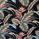 Black colored Monstera Banana Leaves Birds of Paradise Upholstery Fabric