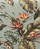 Sage colored Monstera Banana Leaves Birds of Paradise Upholstery Fabric
