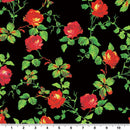 Red Rose Vine on Black Printed Spandex Fabric | Blue Moon Fabrics