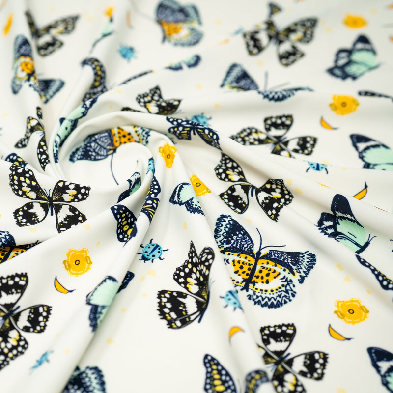 Butterflies and Ladybugs Printed Spandex Fabric | Blue Moon Fabrics