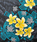 Black/Charcoal colored Plumeria Turtles Traditional Tribal design Peachskin Fabric