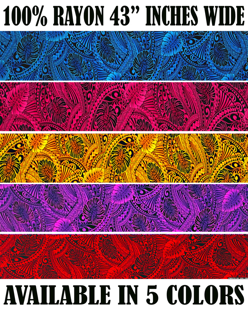 Traditional Tattoo Monstera Leaves Rayon Fabric | Islands Fabric