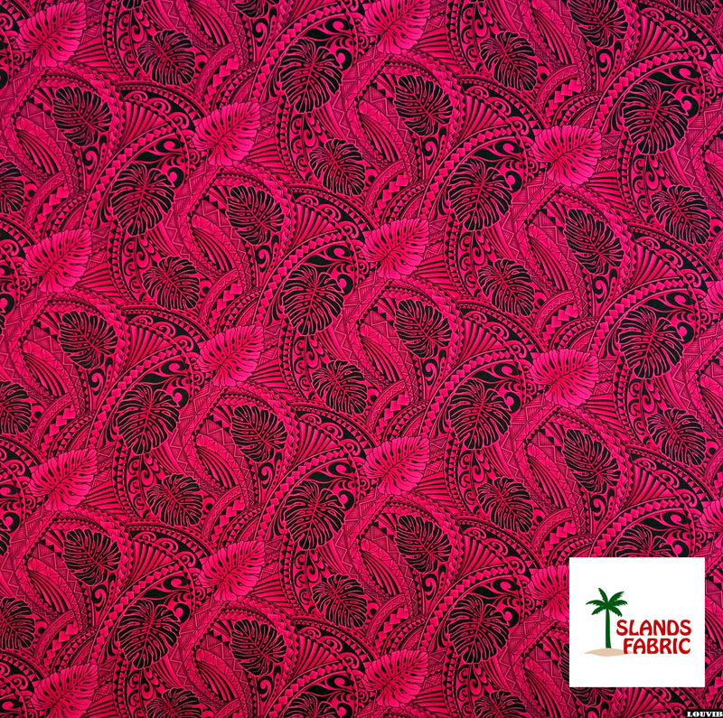Traditional Tattoo Monstera Leaves Rayon Fabric | Islands Fabric