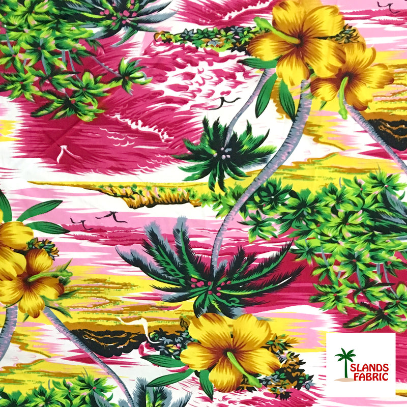 Hibiscus Hawaiian Sunset Fabric | Peachskin